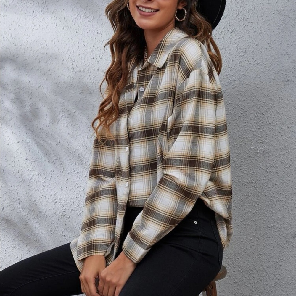 Plaid print drop shoulder shirt - Picture 5 of 8